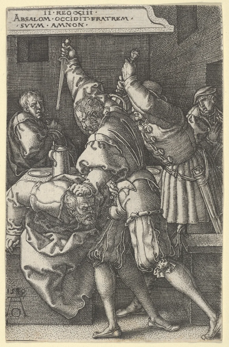 The Servants of Absalom Killing Amnon, from "The Story of Amnon and Tamar" by Heinrich Aldegrever, print, 1540