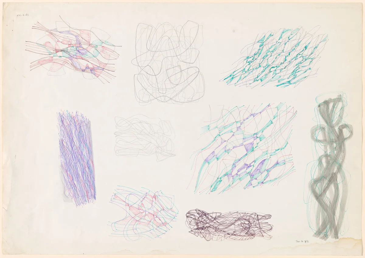 Sheet of Sketches by Stanley William Hayter, drawing, 1972