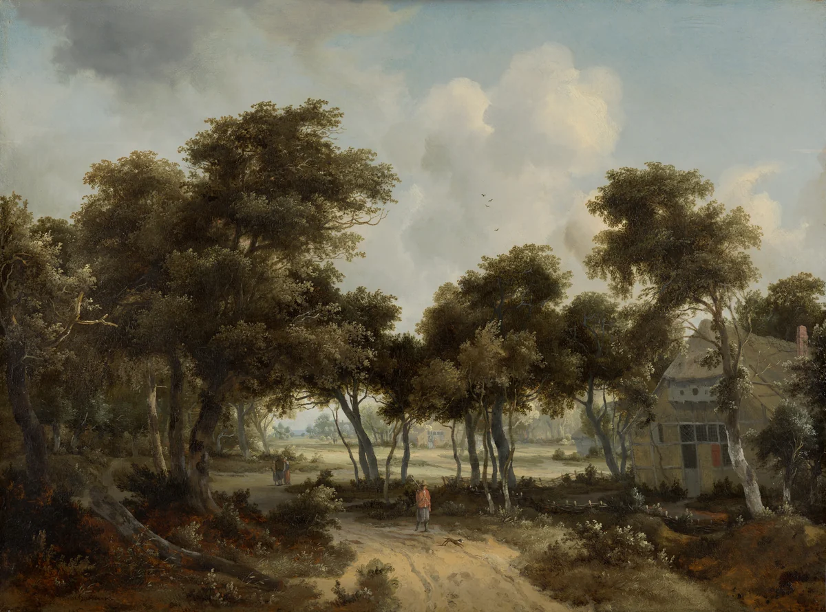Cottages in a Forest by Meindert Hobbema, painting, 1665