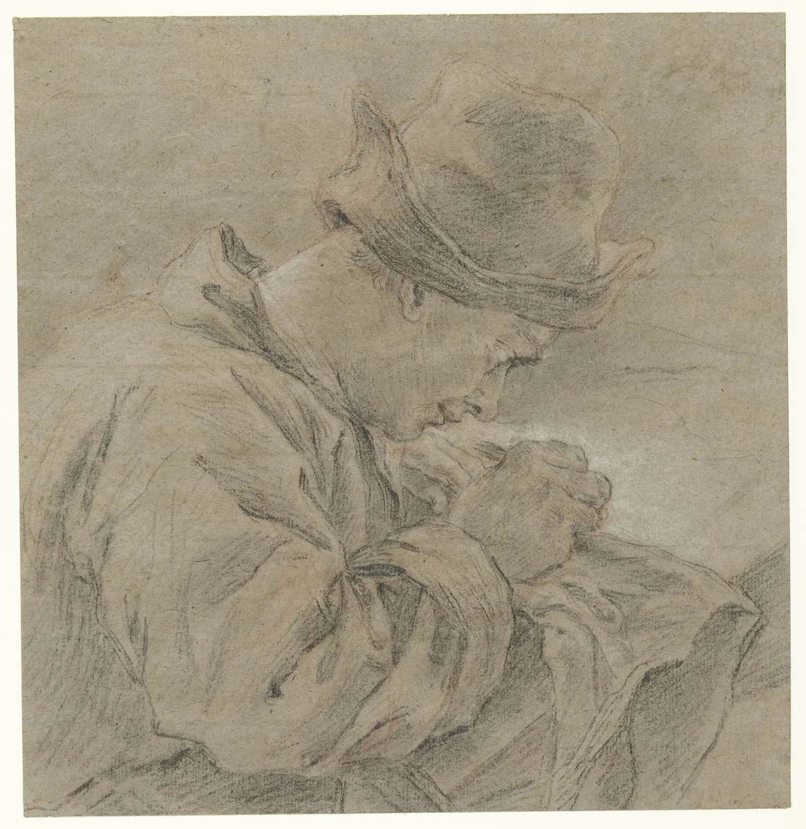 Tekenaar aan het werk, van opzij gezien by Carle van Loo, drawing, 1715-1765