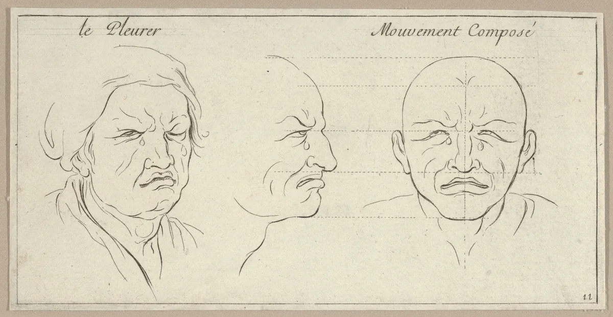 Le Pleurer and mouvement composé, from "Caractères des passions, gravés sur les desseins de l'illustre Monsieur le Brun" by Sébastien Le Clerc, print, 1695-1720