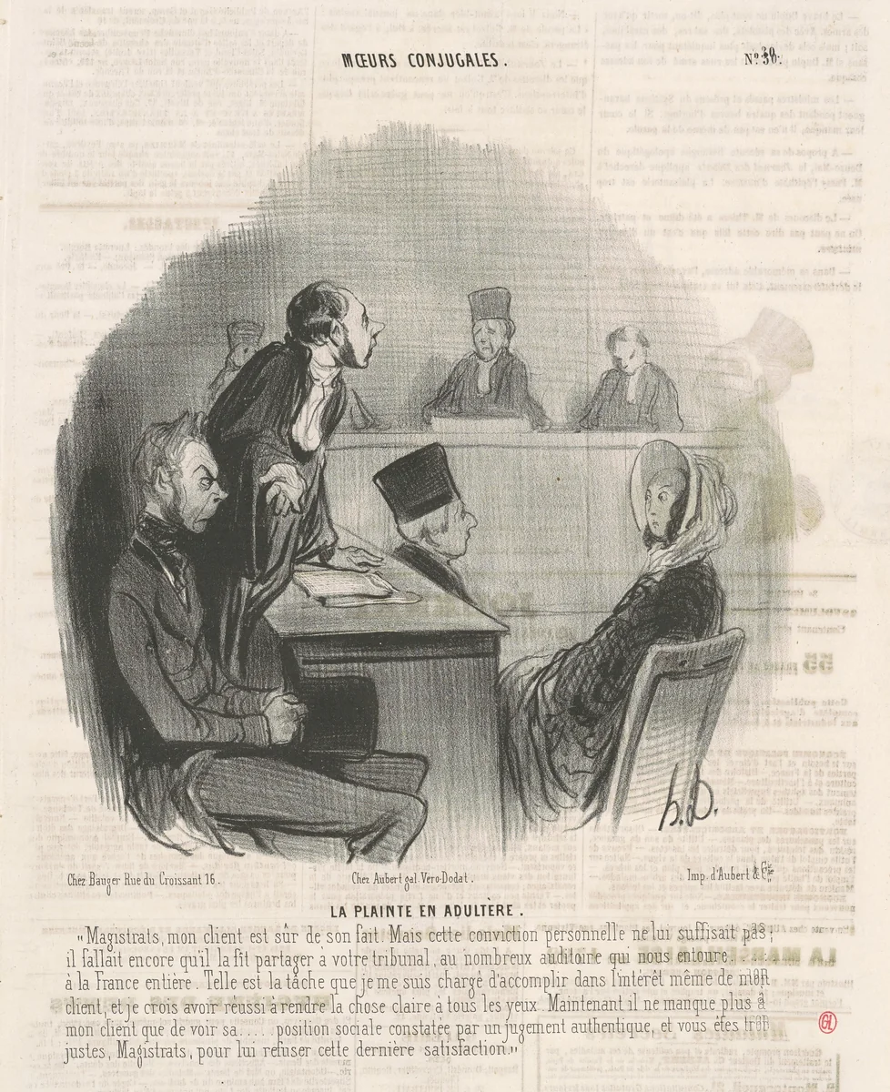La plainte en adultère by Honoré Daumier, print, 1840