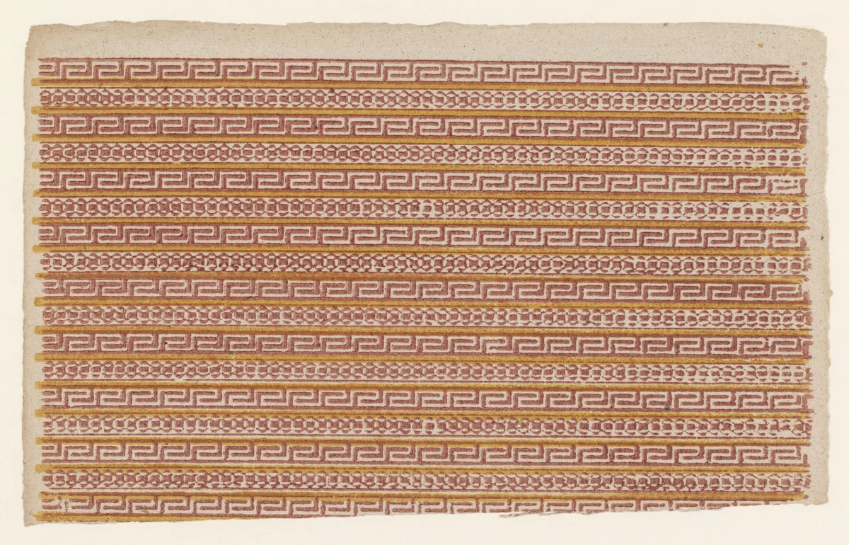 Blad met banenpatroon van meander en sierlijst by anonymous, print, 1700-1850