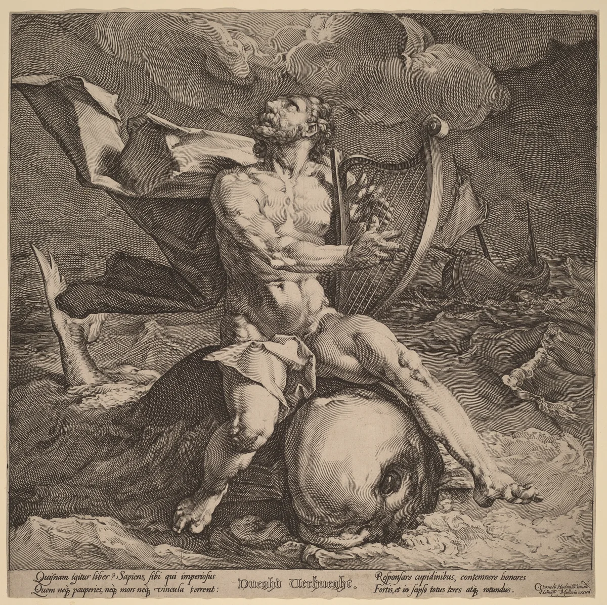 Arion on a Dolphin by Jan Muller, print, 1585-1595