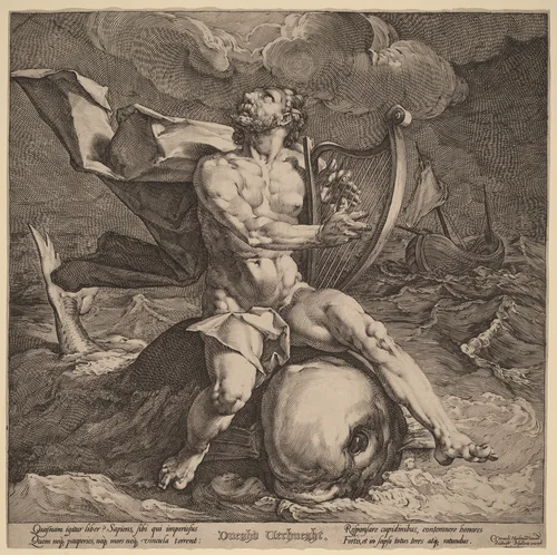 Arion on a Dolphin by Jan Muller, print, 1585-1595