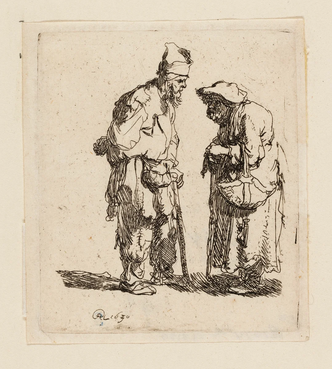 Beggar Man and Beggar Woman Conversing by Rembrandt van Rijn, print, 1630