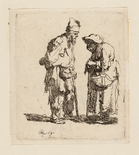 Beggar Man and Beggar Woman Conversing by Rembrandt van Rijn, print, 1630