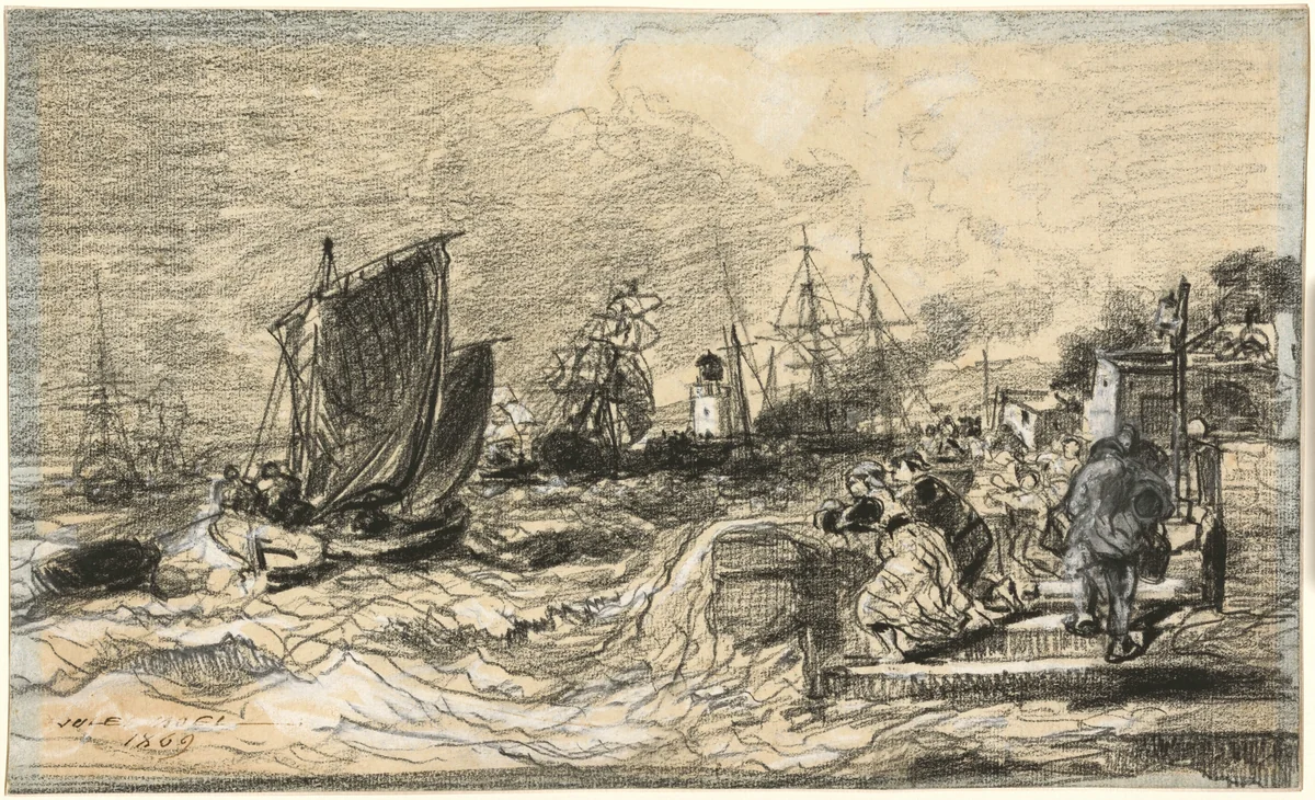 Breton Port with an Approaching Storm by Jules Noël, drawing, 1869