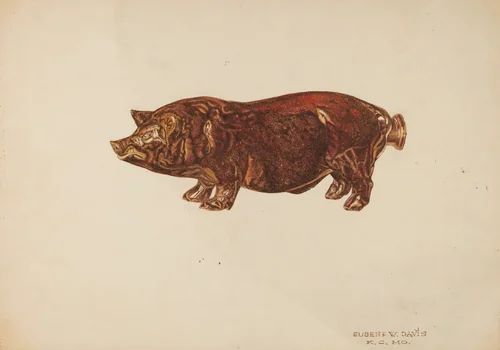 Pottery Pig Bottle by Eugene W. Davis, index of american design, 1943