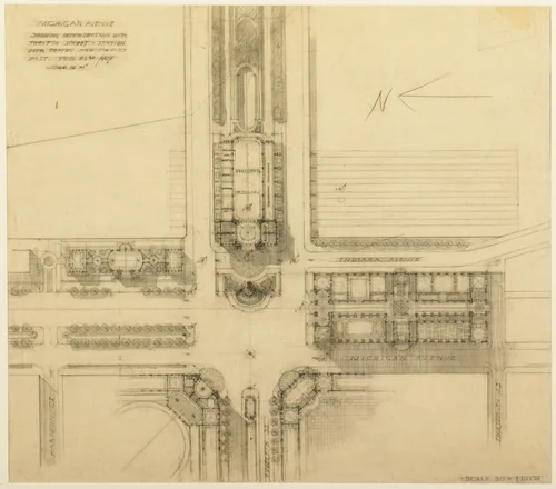 Plate 119 from The Plan of Chicago, 1909: Chicago. Sketch Plan of the Intersection of Michigan Avenue and Twelfth Street by Daniel Hudson Burnham
Edward Herbert Bennett, drawing, 1907