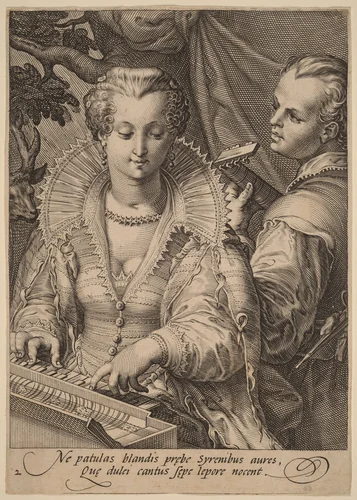 Hearing by Jan Pietersz Saenredam; Hendrick Goltzius, print, 1590-1600