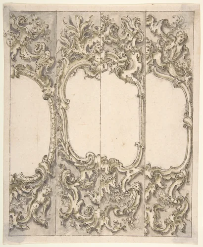 Designs for One Half of a Cartouche in the Rococo style by anonymous, drawing, 1700-1780