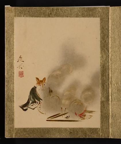 Fox by Mystic Fire by Shibata Zeshin (柴田是真), painting, 1807-1868
