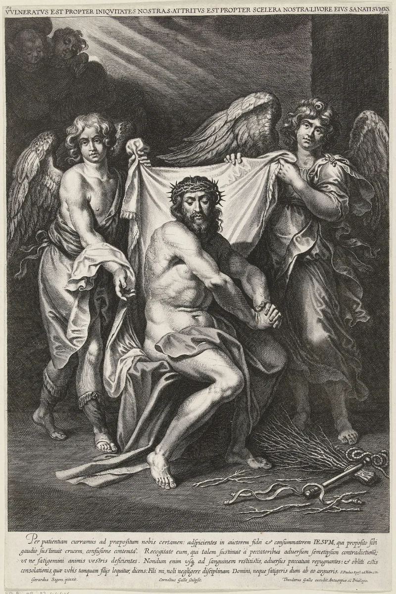 Christus als Man van Smarten met twee engelen en twee cherubijnen by Unknown, print, 1586-1633