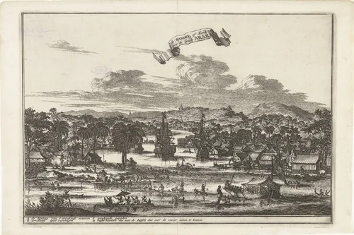 Gezicht op de stad Arakan by Coenraet Decker, print, 1676