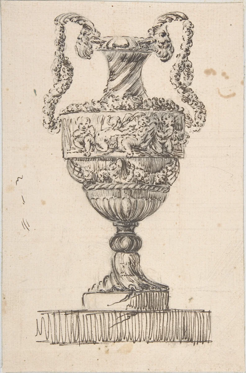 Design for a Vase (recto); Sketch of Small Vase (verso) by Jacques Saly, drawing, 1747-1757