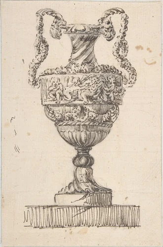 Design for a Vase (recto); Sketch of Small Vase (verso) by Jacques Saly, drawing, 1747-1757