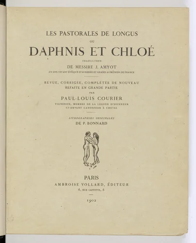 Title page from Daphnis et Chloé by Pierre Bonnard, illustrated book, 1902