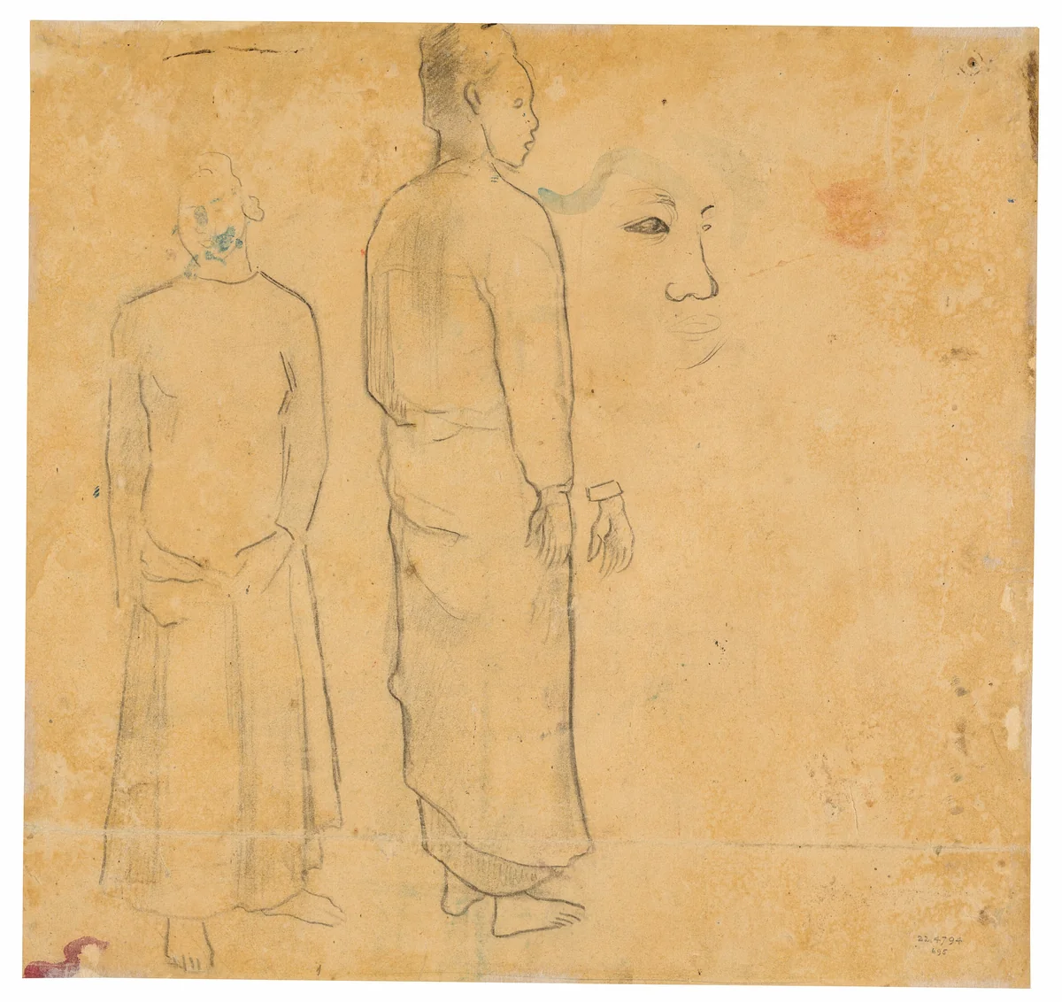 Two Figures (related to the painting Tahitian Landscape) by Paul Gauguin, print, 1891-1893