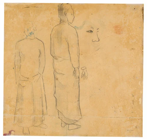 Two Figures (related to the painting Tahitian Landscape) by Paul Gauguin, print, 1891-1893