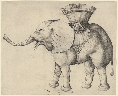 Elephant by Martin Schongauer, print, 1480-1490