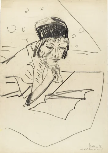 Head of a Girl (Mädchenkopf) by Erich Heckel, drawing, 1912