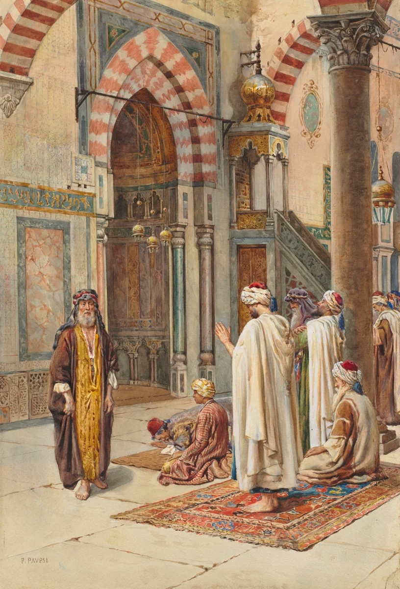 Moslems at Prayer by P. Pavesi, drawing, 1880-1920