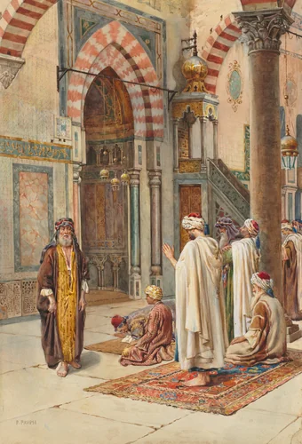 Moslems at Prayer by P. Pavesi, drawing, 1880-1920