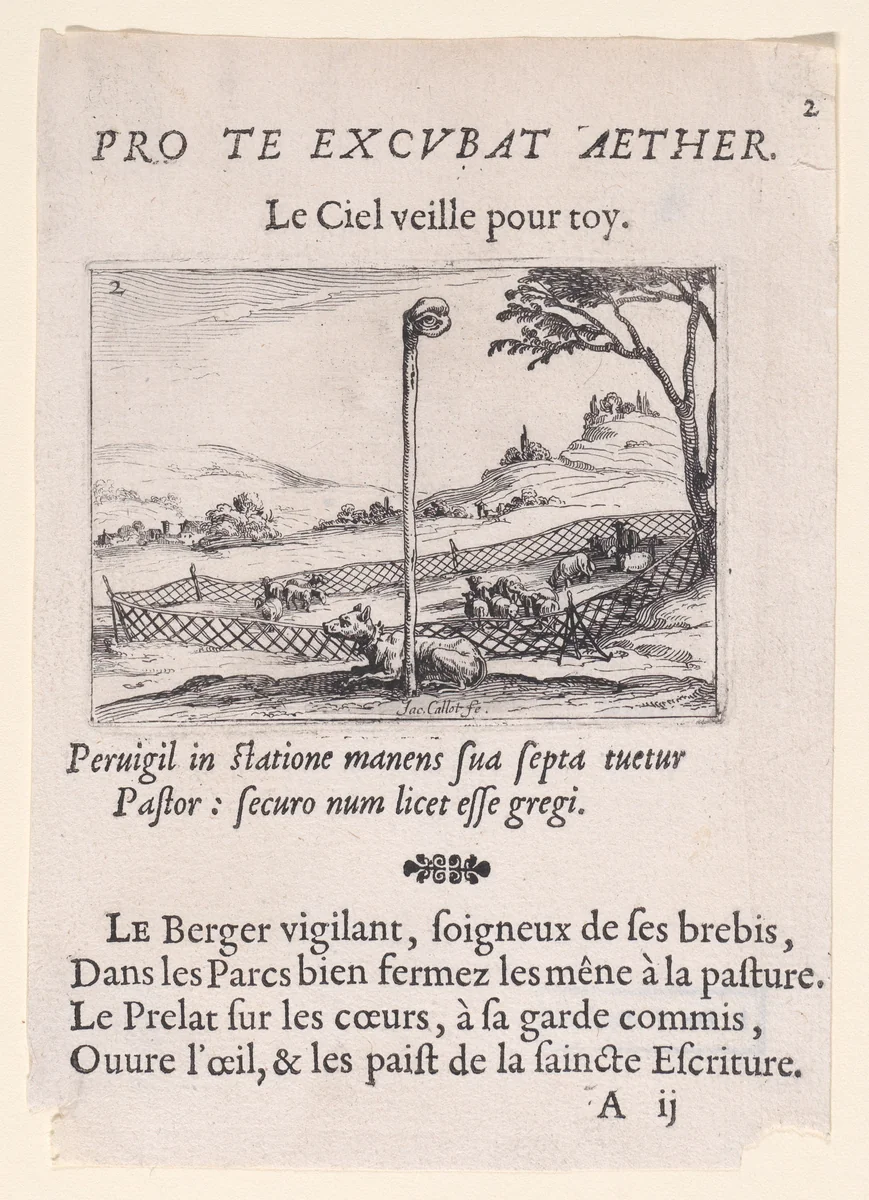 L'Oeil Vigilant (The Vigilant Eye), plate 2 from "Lux Claustri ou La Lumière du Cloitre" (The Light of the Cloisters) by Jacques Callot, print, 1621-1635
