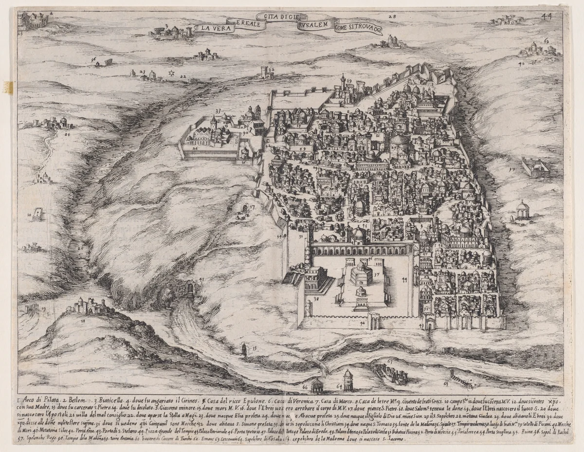 Plate 36, from "Trattato delle Piante & Immagini de Sacri Edifizi di Terra Santa" (Treatise of the Plans & Images of the Sacred Buildings of the Holy Land) by Jacques Callot, print, 1620
