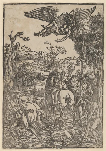 Zeus as an eagle, abducting Ganymede by Giovanni Battista Palumba, print, 1500-1510
