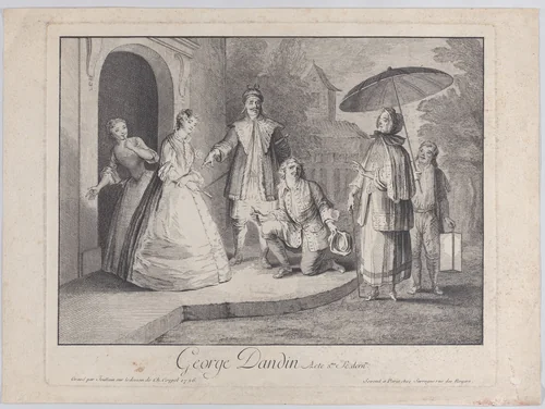 George Dandin, Act 3, last scene by François Joullain, print, 1726