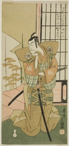 The Actor Matsumoto Koshiro III as Akita Jonosuke in the Play Kawaranu Hanasakae Hachi no Ki, Performed at the Nakamura Theater in the Eleventh Month, 1769 by Ippitsusai Buncho, print, 1764-1774