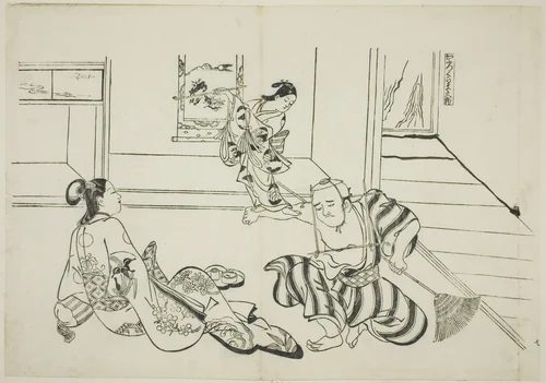 Child Attendant and Bald Tengu of Mt. Kurama (Kaburo Kurama Tengu), no. 7 from a series of 12 prints depicting parodies of plays by Okumura Masanobu (奥村政信), print, 1711-1740