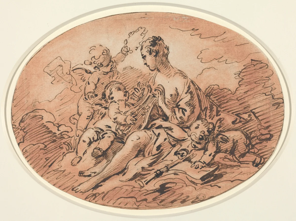Allegory of Music by François Boucher, drawing, 1764