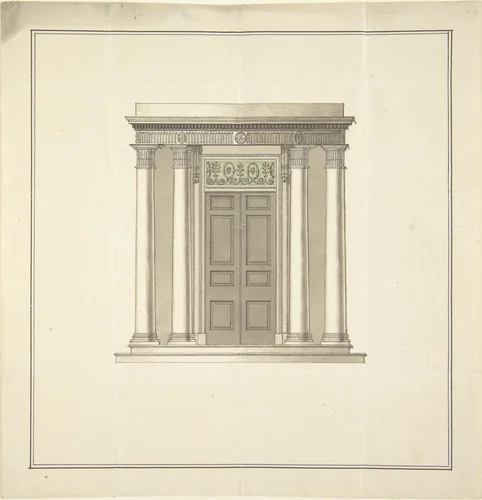Design for a Doorway with a Portico in the Classical Style by anonymous, drawing, 1700-1800