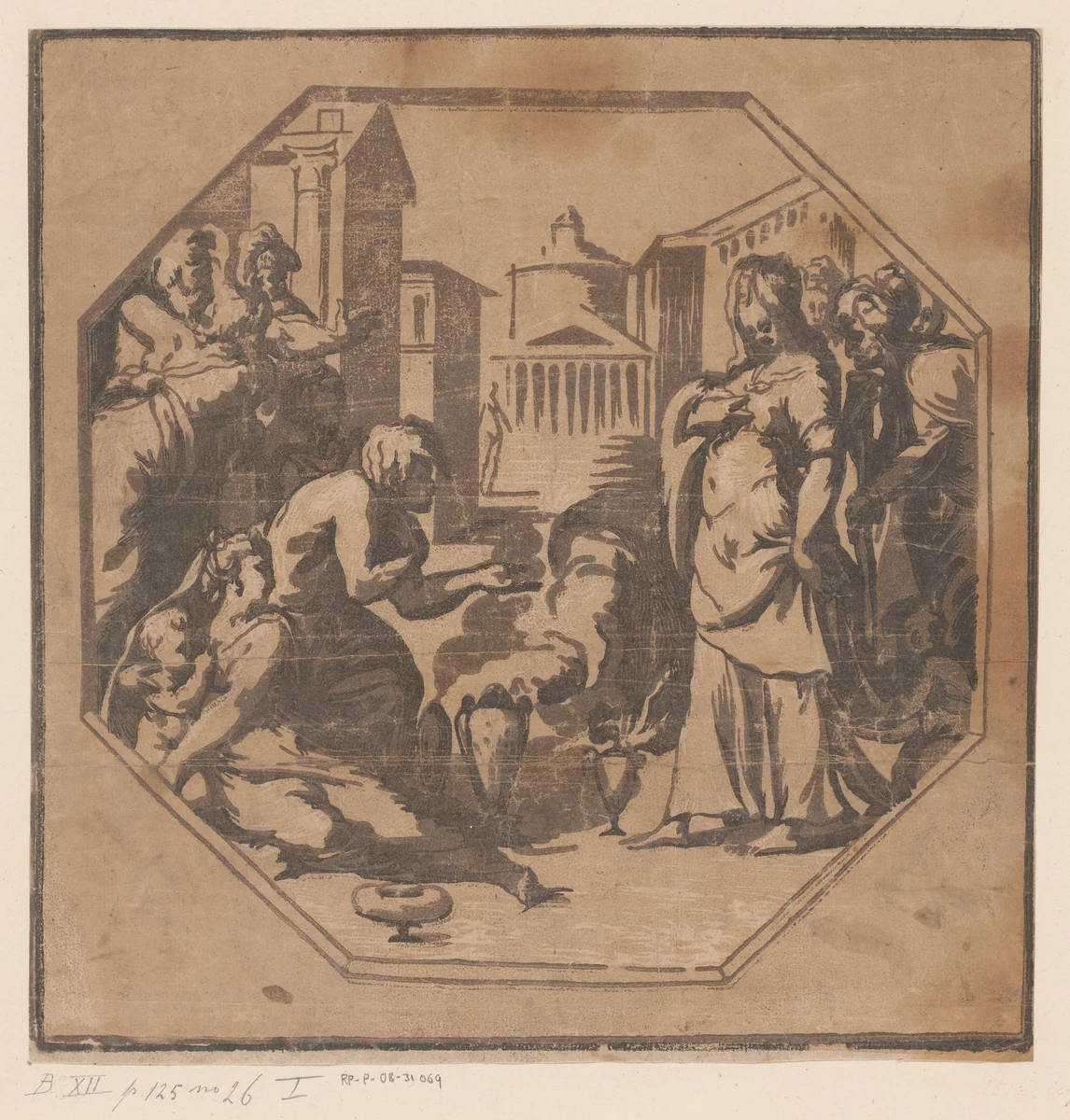 Psyche als godin aanbeden door het volk by Unknown, print, 1520-1602