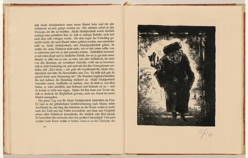 Akaki hat in einer Auslage das Bild einer hübschen Frau gesehen (Akaki Saw a Picture of a Pretty Woman in a Display) (plate 7) from Der Mantel (The Coat) by Walter Gramatté, volume, 1919