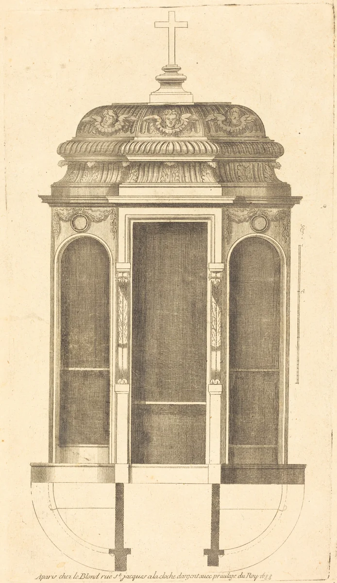 Plan et elevation des plus beaux confessionnaux de Paris, tres fidelemant mesure by Jean Le Blond, print, 1688