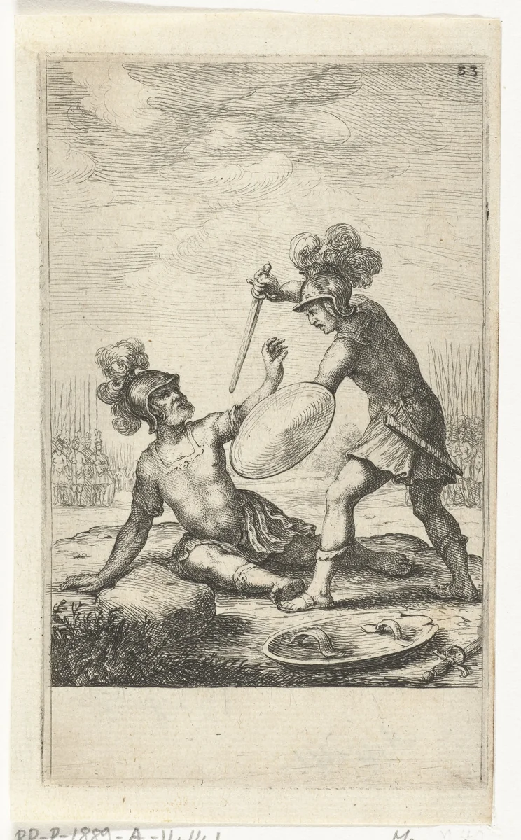 Gevecht tussen twee antieke veldheren by Willem Basse, print, 1648