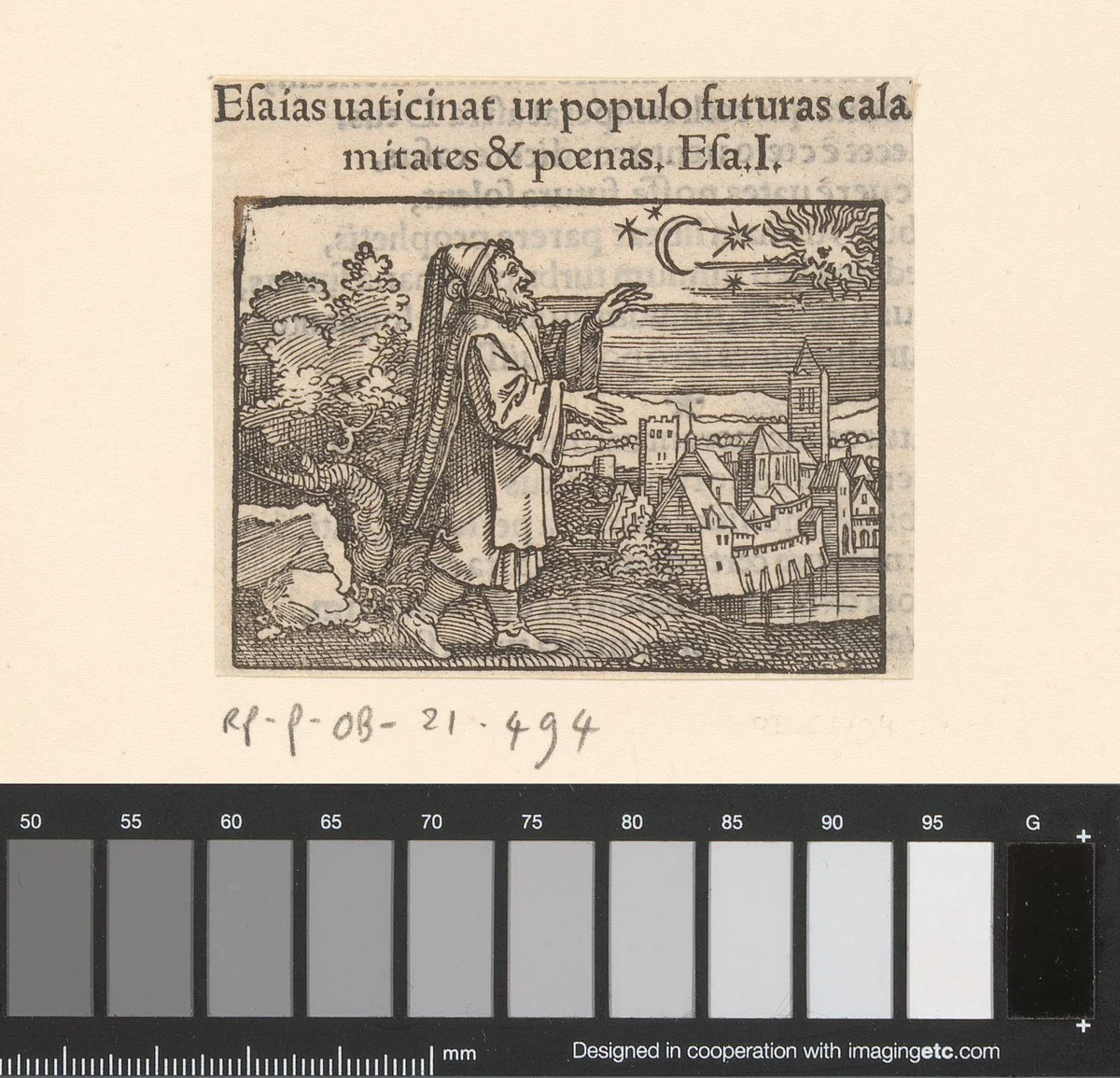 Visioen van Jesaja waarin de zon, maan en sterren tegelijk aan de hemel by anonymous, print, 1530-1533