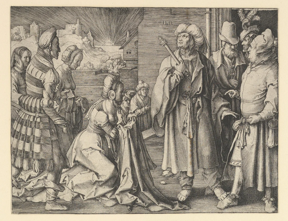 Potiphar's Wife Acuses Joseph by Lucas van Leyden, print, 1512
