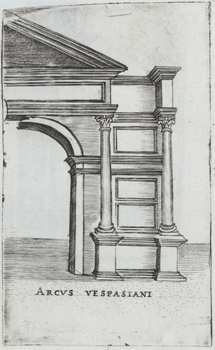 Palatium M. Agrippa, from a Series of Prints depicting (reconstructed) Buildings from Roman Antiquity by Monogrammist G.A. with the Caltrop, book, 1530-1550