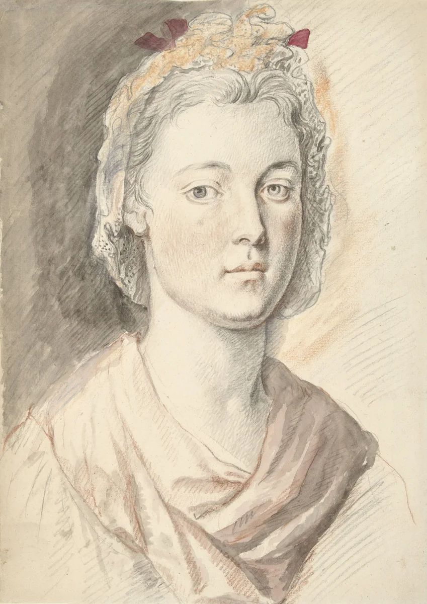 Portret van een jonge vrouw by anonymous, drawing, 1660-1740