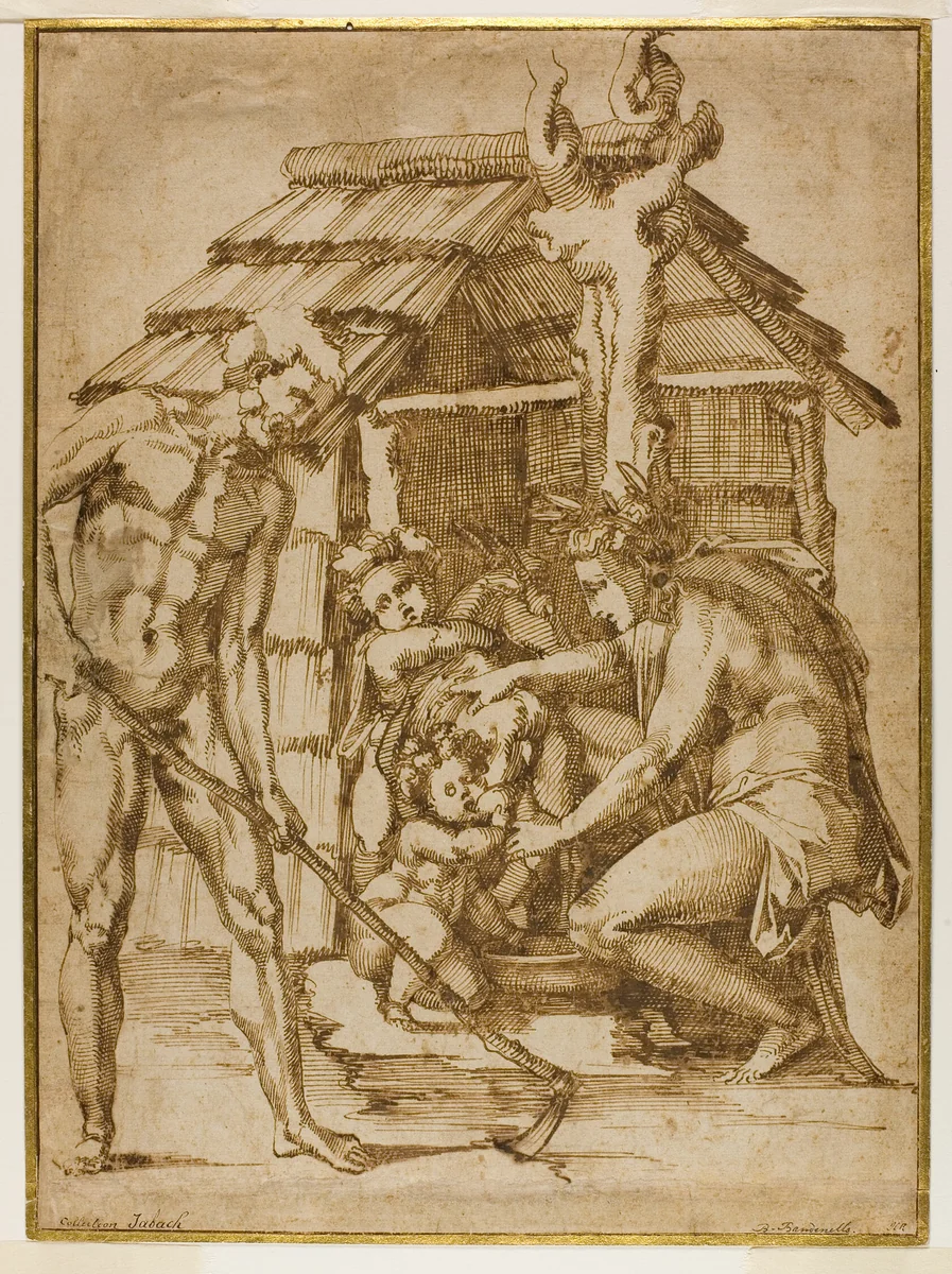 First Family Before a Shelter by Baccio Bandinelli, drawing, 1547-1548