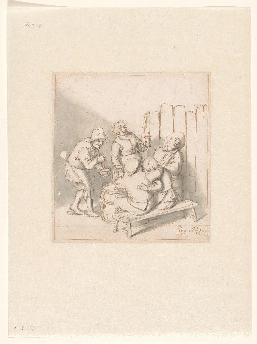 Herbergscène by Johannes de Groot, drawing, 1679