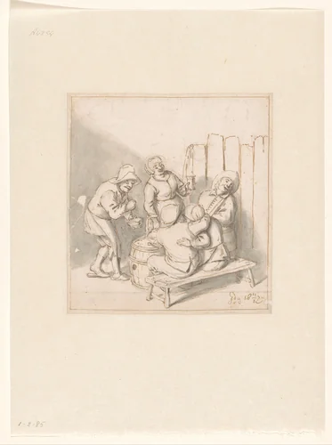 Herbergscène by Johannes de Groot, drawing, 1679