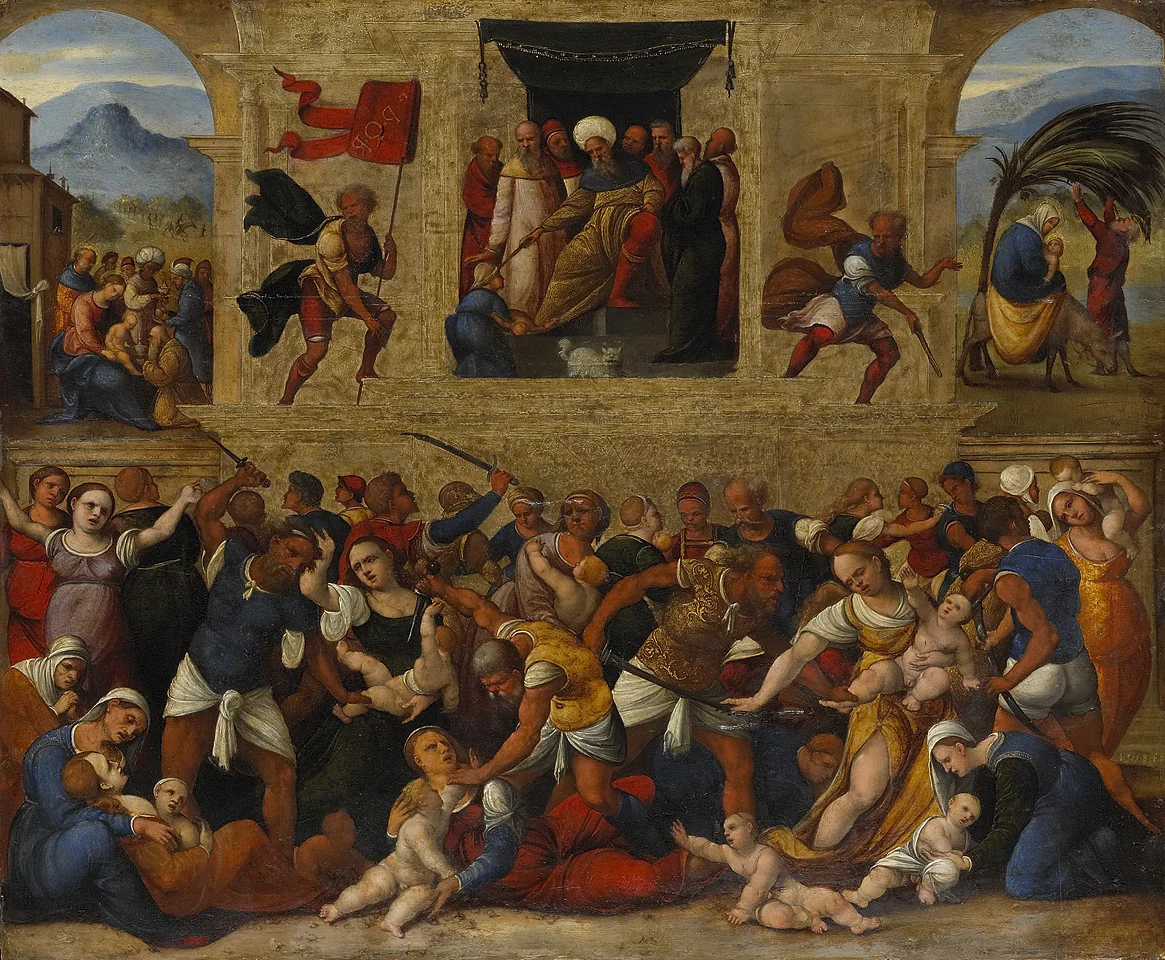 Massacre of the Innocents by Lodovico Mazzolino, painting, 1528