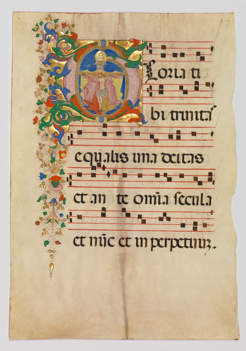 Manuscript Leaf with the Trinity in an Initial G, from an Antiphonary by Master of the Riccardiana Lactantius, manuscript, 1450-1499