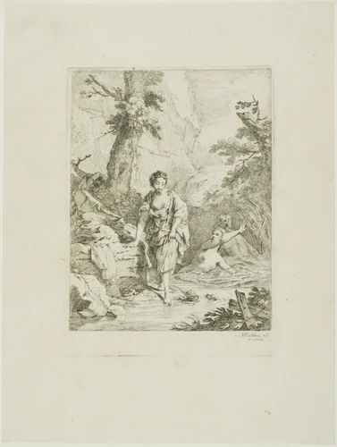 Three Female Bathers, Two in the Water, the Third Getting in by Herself by Johann Heinrich Tischbein, print, 1742-1789